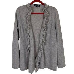 Jones New York 100% Cashmere Boho Ruffled Open Front Cardigan Oatmeal Tan Sz L